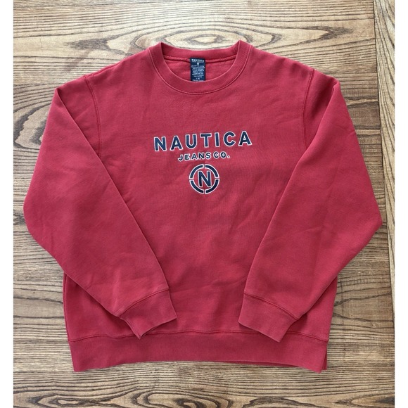 Vintage 90s Nautica Men's‎ Large Spellout Embroidered Crewneck Sweatshirt - Picture 1 of 5